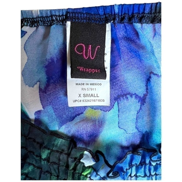 Wrapper Sheer Floral Blue & Green Watercolor Dreamy Flutter Sleeve Blouse XS - Picture 6 of 9